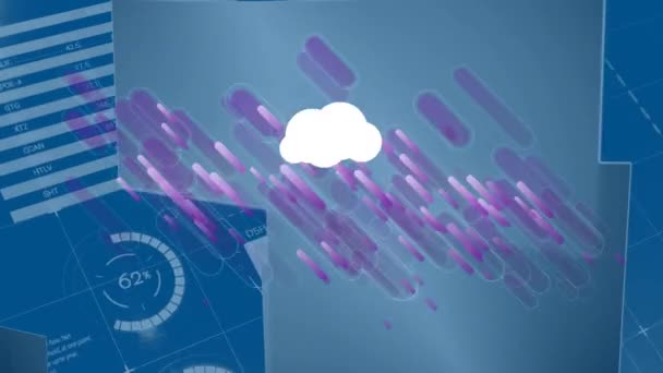 Animation Clouds Technology Icons Graphs Data Blue Background — Video Stock