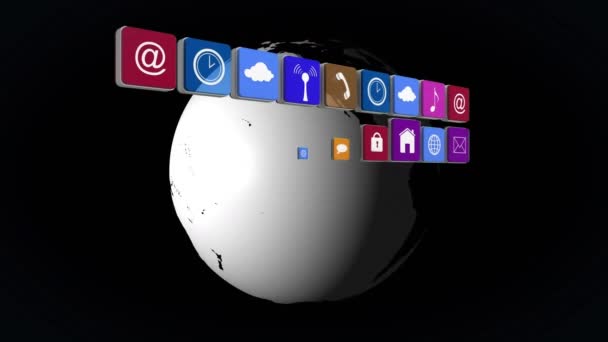 Animation Social Media Icons Globe Global Social Media Connections Communication — Stock Video