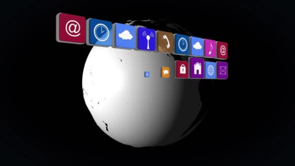 Animering Ikoner För Sociala Medier Över Hela Världen Globala Sociala — Stockvideo