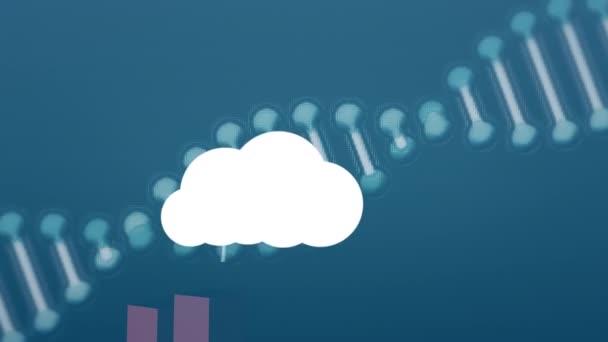 Animation Clouds Technology Icons Graphs Dna Chain Blue Background — Stok video