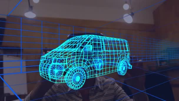 Animation Digital Drawing Car Woman Using Headset Global Engineering Car — 图库视频影像