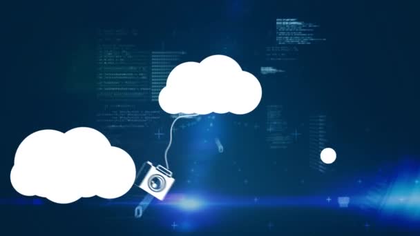 Animação Ícones Nuvem Processamento Dados Sobre Fundo Escuro Tecnologia Global — Vídeo de Stock