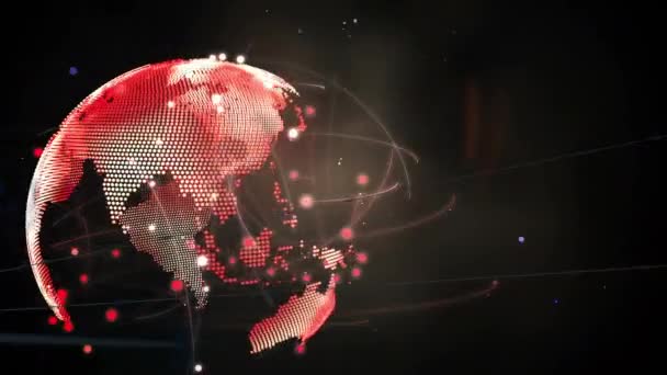 Animation Von Verbindungsnetzen Mit Symbolen Über Dem Globus Auf Schwarzem — Stockvideo