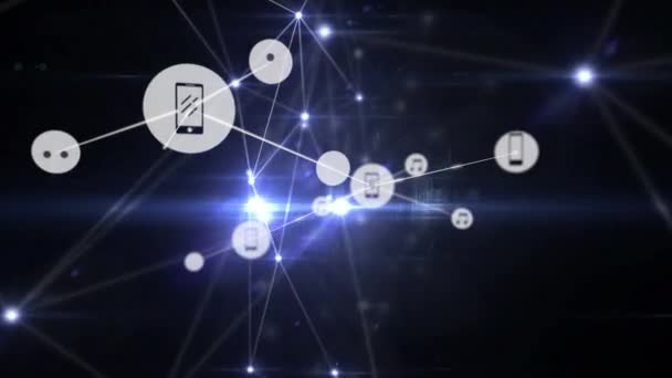 Анімація Мереж Язків Піктограмами Чорному Тлі Глобальні Єднання Цифровий Інтерфейс — стокове відео
