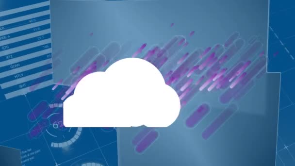 Animación Nubes Formas Púrpuras Sobre Gráficos Datos Sobre Fondo Azul — Vídeos de Stock