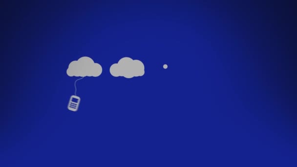 Animación Nubes Digitales Con Dispositivos Electrónicos Sobre Fondo Azul Computación — Vídeo de stock