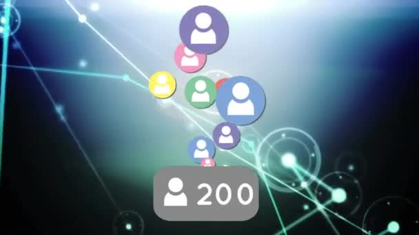 Animation Social Media Icons Number Growing Networks Connections Global Social — Stock video