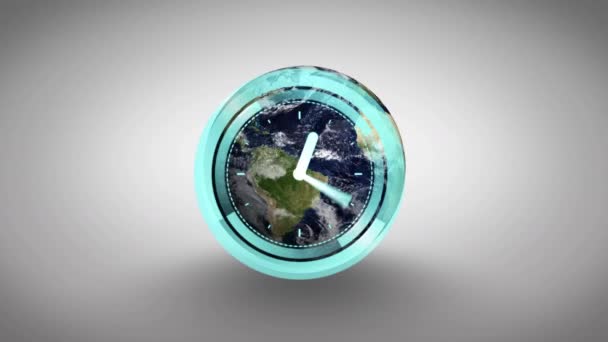 Animation Moving Clock Globe White Background Global Connections Digital Interface — Video Stock