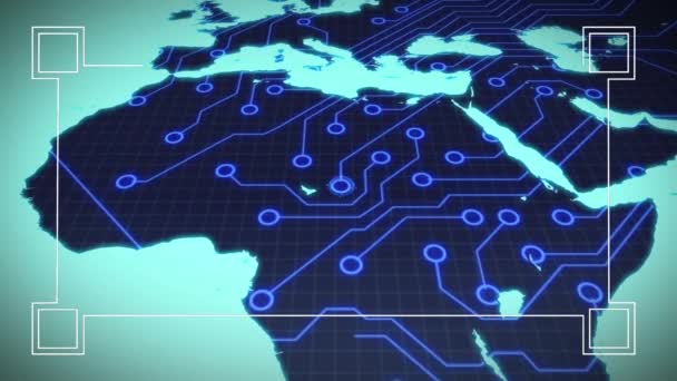 Animation White Frame World Map Blue Background Global Connections Digital — Stock videók