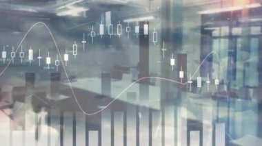 Composite video of statistical data processing against empty office in background. business statistics and data concept