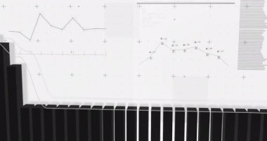 Beyaz arka planda finansal veri işleme animasyonu. küresel iş, finans, bağlantılar ve dijital arayüz konsepti dijital olarak oluşturulmuş video.