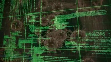 Network of profile icons and data processing against multiple covid-19 cells on brown background. global networking and medical research technology concept