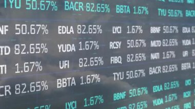 Composite video of stock market data processing against clouds in the blue sky. business statistics and data concept