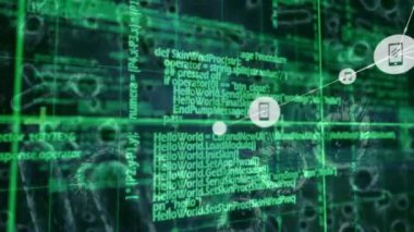 Network of digital icons and data processing against covid-19 cells and blood vessels. global networking and medical research technology concept