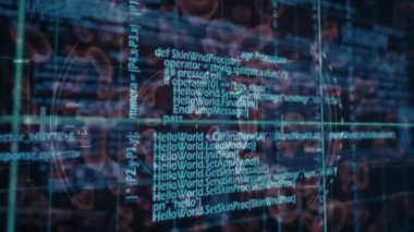 Veri işleme ve kapsam taraması covid-19 hücresi ve mavi arka planda birden fazla kan damarı üzerinde. küresel ağ oluşturma ve tıbbi araştırma teknolojisi kavramı