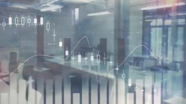 Composite video of statistical data processing against empty office in background. business statistics and data concept