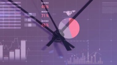 Saatin kapanmasına karşı istatistiksel veri işlemenin birleşik videosu. iş istatistikleri ve veri kavramı