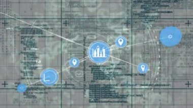 Network of digital icons over grid network against multiple covid-19 cells and blood vessels. global networking and medical research technology concept