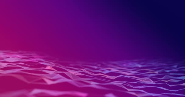 紫色のグラデーション背景に対するプレキサスネットワーク波のデジタルアニメーション ネットワーキングとテクノロジーの背景概念 — ストック動画
