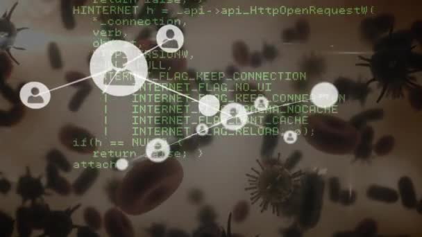 Network Profile Icons Data Processing Covid Cells Blood Vessels Global — Vídeo de Stock