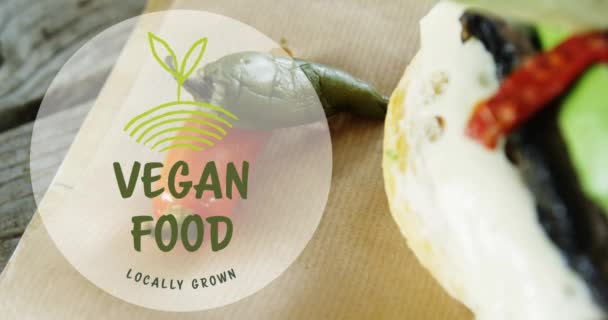 Vegan Food Text Banner Close Food Item Vegan Organic Healthy — Wideo stockowe