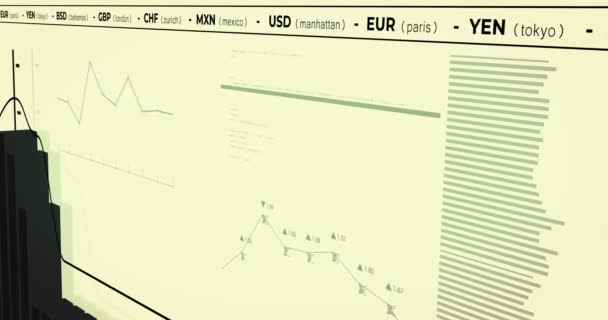 Animación Del Procesamiento Datos Financieros Sobre Fondo Amarillo Negocios Globales — Vídeo de stock