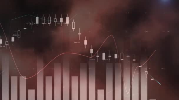 赤の背景に煙雲に対する統計データ処理の複合ビデオ ビジネス統計やデータの概念は — ストック動画