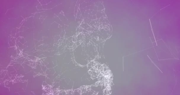 Digital Animation Network Connections Forming Human Skull Purple Gradient Background — Stock videók