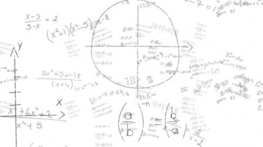 Beyaz zemin üzerinde hareket eden matematiksel formüllerin animasyonu. Bilim, eğitim ve öğrenme kavramı dijital olarak oluşturulmuş video.