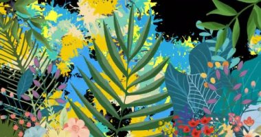 Animations of plant over colorful blots. background color, movement and energy background concept, digitally generated video.