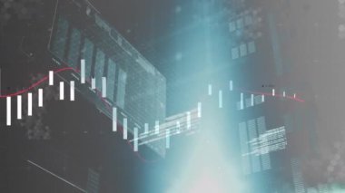 Siyah arka planda finansal veri işleme animasyonu. küresel iş, finans, bağlantılar ve dijital arayüz konsepti dijital olarak oluşturulmuş video.