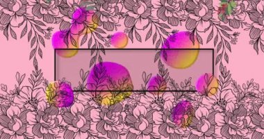 Animation of flash sale text in frame over glowing blobs and flowers on pink background. retail, sales and communication concept digitally generated video.