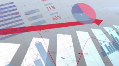 Beyaz arka planda finansal veri işleme animasyonu. küresel iş, finans, bağlantılar ve dijital arayüz konsepti dijital olarak oluşturulmuş video.