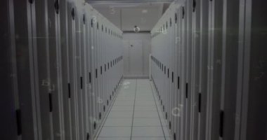 Animation of cyber attack warning and padlock over server room. global internet security, connections and data processing concept digitally generated video.