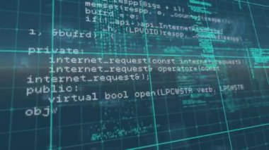 Animation of data processing and digital screens on blue background. global business, finances, connections and digital interface concept digitally generated video.