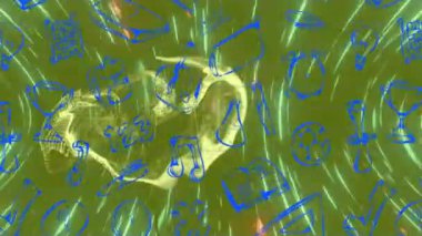 Okul eşyalarının ve enerjinin yeşil arka planda canlandırılması. eğitim ve öğrenme kavramı dijital olarak oluşturulmuş video.