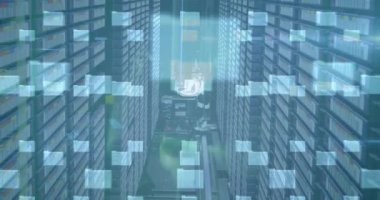 Animation of data processing and online security padlock with circuit board over computer servers. global computing and data processing concept digitally generated video.