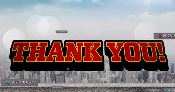 Animation Thank You Text Numbers Growing Cityscape Global Social Media — Video Stock