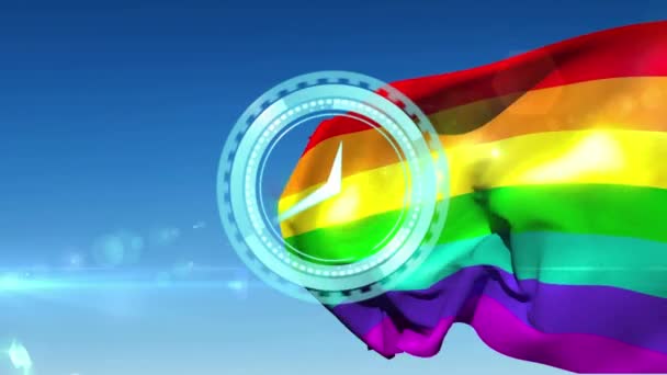 Animatie Van Klok Boven Regenboog Lgbt Vlag Lgbtq Trots Gelijkheid — Stockvideo