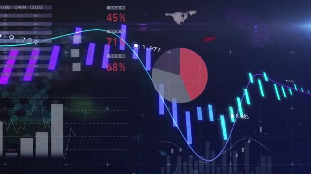 Animace Zpracování Finančních Údajů Modrém Pozadí Globální Obchod Finance Připojení — Stock video