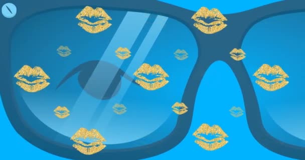 Animation Falling Yellow Lips Blue Background Fashion Style Retail Social — Video Stock