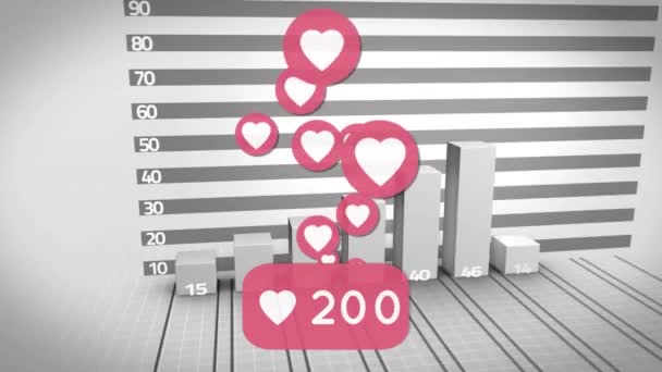 Animation Falling Social Media Icons Graph Social Media Communication Concept — Stockvideo