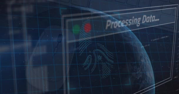 Animation Data Processing Binary Fingerprint Globe Global Online Security Data — Stockvideo