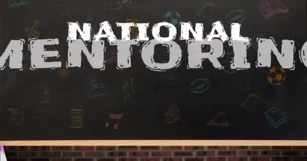 Animation National Mentoring Month Day Text Crayons School Icons Black — Vídeo de Stock