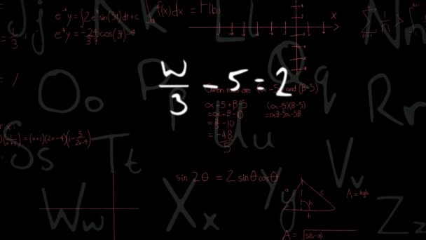 Animación Fórmulas Matemáticas Movimiento Sobre Pizarra Concepto Ciencia Educación Aprendizaje — Vídeo de stock