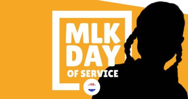 Martin Luther King 'in sarı arka plandaki siluet kızla yaptığı hizmetin dijital bileşimi. Unutulmaz gün kutlaması.