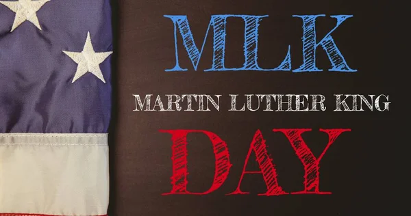 Чорному Тлі Зображений Американський Прапор Мартином Лютер Текст Дня Короля — стокове фото