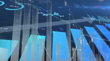 Mavi arka planda finansal veri işleme animasyonu. küresel iş, finans, bağlantılar ve dijital arayüz konsepti dijital olarak oluşturulmuş video.