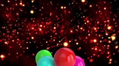 Animation of flying colorful balloons and lights over black background. party and celebration concept digitally generated video.
