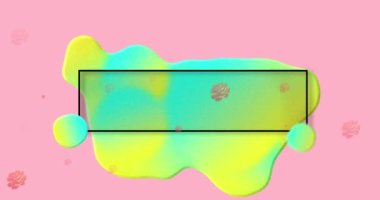 Animation of flash sale text in black over blue and yellow blob with red roses on pink background. 